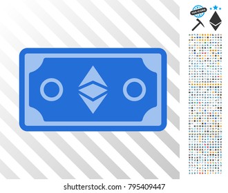Ethereum Classic Banknote icon with 700 bonus bitcoin mining and blockchain symbols. Vector illustration style is flat iconic symbols design for crypto-currency websites.