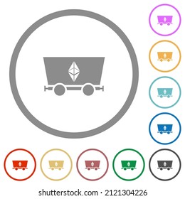 Ethereum classic criptocurrency mining flat color icons in round outlines on white background