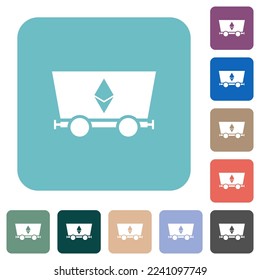 Ethereum classic criptocurrency mining white flat icons on color rounded square backgrounds