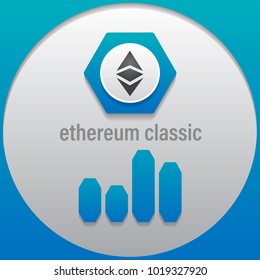 Ethereum classic. Crypto currency sign emblem with a bar graph. Use for logos, print products, page, design web site and mobile app. Vector illustration.