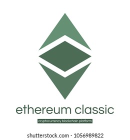 Ethereum classic cryptocurrency blockchain platform logo or icon for web sites or applications. Flat style green version isolated on white background. Vector illustration