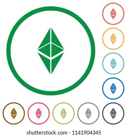 Ethereum classic digital cryptocurrency flat color icons in round outlines on white background