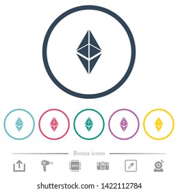 Ethereum classic digital cryptocurrency flat color icons in round outlines. 6 bonus icons included.