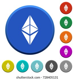Ethereum classic digital cryptocurrency round color beveled buttons with smooth surfaces and flat white icons