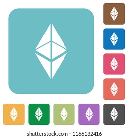 Ethereum classic digital cryptocurrency white flat icons on color rounded square backgrounds