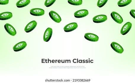 Ethereum Classic (ETC) coin falling from the sky. ETC cryptocurrency concept banner background.