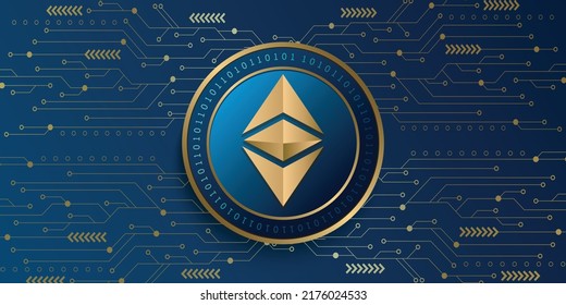 Ethereum Classic (ETC) Crypto Currency Metallic Coin Vector Illustration. Blockchain Based Virtual Money Concept Futuristic Banner, Background And Wallpaper Design.