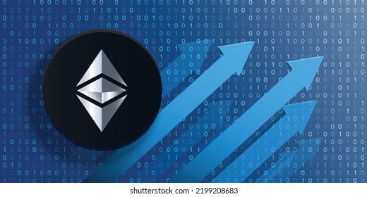 Ethereum Classic (ETC) crypto currency logo coin on futuristic financial technology background and banner vector illustration. Can be used as cover, header, backdrop, poster, wallpaper and brochure