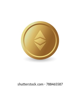 Ethereum classic golden coin icon. Digital currency, virtual money. Cryptocurrency logo, crypto mining token symbol. Vector illustration.
