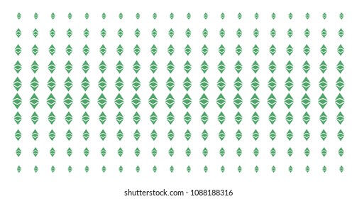 Ethereum classic icon halftone pattern, designed for backgrounds, covers, templates and abstract compositions. Vector Ethereum classic pictograms organized into halftone array.