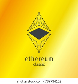 Ethereum Classic Symbol Vector Icon with Golden Backgrounds, Illustration, Eps File