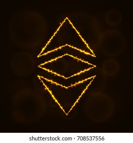 Ethereum classic vector icon. Ethereum classic symbol for your web site design, internet, graphic interface, business. Ethereum classic illustration sign, lights silhouette on dark background.
