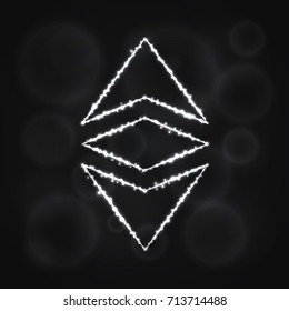Ethereum classic vector icon. Ethereum classic symbol for your web site design, internet, graphic interface, business. Ethereum classic illustration sign, lights silhouette on dark background.