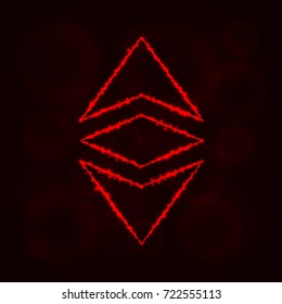 Ethereum classic vector icon. Ethereum classic symbol for your web site design, internet, graphic interface, business. Ethereum classic illustration sign, lights silhouette on dark background.