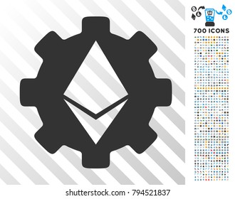 Ethereum Cog Wheel icon with 7 hundred bonus bitcoin mining and blockchain pictograms. Vector illustration style is flat iconic symbols design for bitcoin websites.