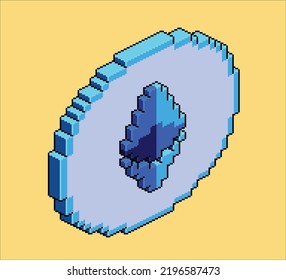 Ethereum coin 8 bit vector illustration. Pixel art isometric old school design. Blockchain technology, crypto market 