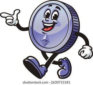 Ethereum coin character cartoon is walking