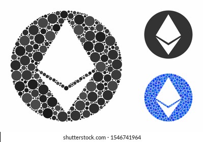 Ethereum coin composition of small circles in different sizes and shades, based on Ethereum coin icon. Vector small circles are united into blue composition.