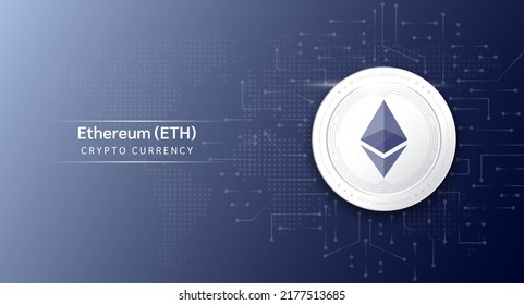 Ethereum coin cryptocurrency token symbol. Crypto currency with stock market investment trading. Coin icon on dark background. Economic trends finance concept. 3D Vector illustration.
