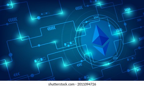 Ethereum coin (ETH), cryptocurrency exchange technology digital coin. Abstract background blue color. Futuristic electronic payment. concept vector illustration design for eps.10