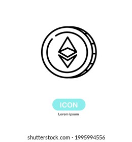 Ethereum coin, ETH cryptocurrency icon vector isolated on white background.