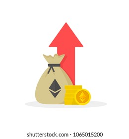 Ethereum coin. Financial performance, ethereum business productivity, statistic report, mutual fund, return on investment, finance consolidation, budget planning and management, income growth concept.