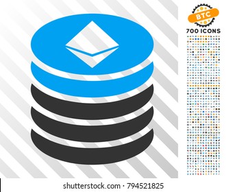Ethereum Coin Stack icon with 7 hundred bonus bitcoin mining and blockchain design elements. Vector illustration style is flat iconic symbols design for crypto currency software.