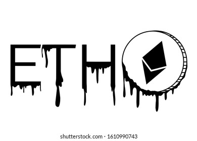 Ethereum coin symbol. Ethereum cryptocurrency vector images. ETH. Ethereum The concept of falling prices on the stock exchange. The cost of ethereum is melting.