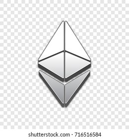 Ethereum coin symbol isolated web vector icon. Ethereum coin trendy 3d style vector icon. Raised symbol illustration. Ethereum coin crypto currency sign.