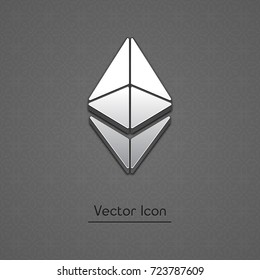 Ethereum coin symbol isolated web vector icon. Ethereum coin trendy 3d style vector icon. Raised symbol illustration. Ethereum coin crypto currency sign.