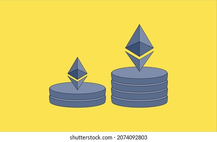 ethereum coins style NFT non fungible token for crypto art on hipster hype background blockchain technology and disruptive monetization in collectibles market vector illustration