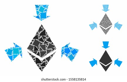 Ethereum collect arrows composition of uneven items in variable sizes and color hues, based on Ethereum collect arrows icon. Vector rugged items are grouped into illustration.