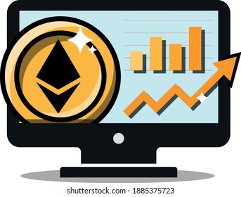 Ethereum computer earning graphic, investment, digital asset,