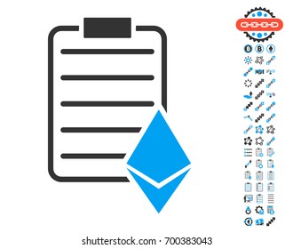 Ethereum Contract icon with bonus smart contract pictograms. Vector illustration style is flat iconic symbols,modern colors.