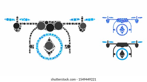 Ethereum copter mosaic of circle elements in variable sizes and color hues, based on Ethereum copter icon. Vector circle elements are grouped into blue mosaic.