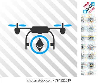 Ethereum Copter pictograph with 700 bonus bitcoin mining and blockchain symbols. Vector illustration style is flat iconic symbols design for crypto currency websites.
