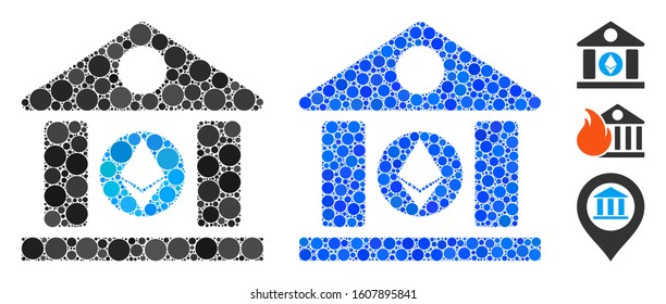 Ethereum corporation building composition of filled circles in various sizes and shades, based on Ethereum corporation building icon. Vector filled circles are grouped into blue collage.