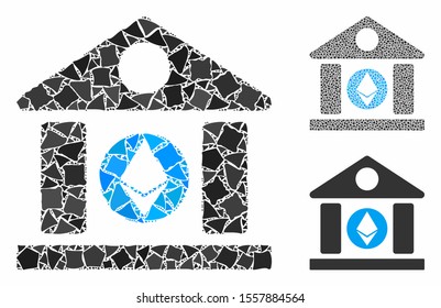 Ethereum corporation building composition of raggy elements in different sizes and color tints, based on Ethereum corporation building icon. Vector inequal elements are combined into collage.
