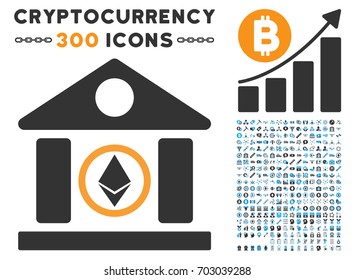 Ethereum Corporation Building icon with 300 blockchain, bitcoin, ethereum, smart contract images. Vector illustration style is flat iconic symbols.