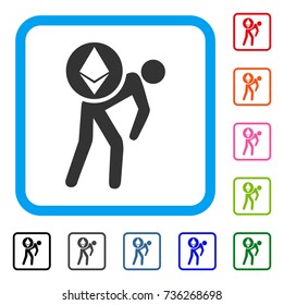 Ethereum Courier Person icon. Flat gray iconic symbol inside a light blue rounded frame. Black, gray, green, blue, red, orange color versions of Ethereum Courier Person vector.