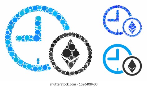 Ethereum credit clock composition for Ethereum credit clock icon of small circles in various sizes and color tints. Vector small circles are organized into blue illustration.