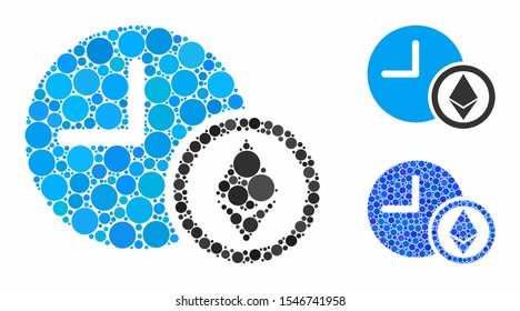 Ethereum credit clock composition of small circles in various sizes and shades, based on Ethereum credit clock icon. Vector small circles are organized into blue mosaic.