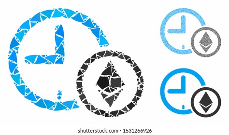 Ethereum credit clock composition of unequal items in different sizes and color tints, based on Ethereum credit clock icon. Vector joggly items are united into collage.