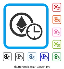 Ethereum Credit Clock icon. Flat gray iconic symbol inside a light blue rounded square. Black, gray, green, blue, red, orange color variants of Ethereum Credit Clock vector.