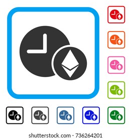 Ethereum Credit Clock icon. Flat gray iconic symbol in a light blue rounded rectangle. Black, gray, green, blue, red, orange color versions of Ethereum Credit Clock vector.