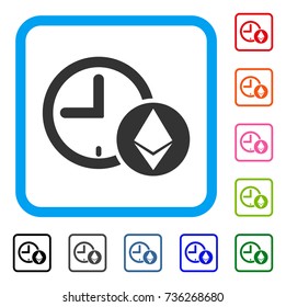 Ethereum Credit Clock icon. Flat gray pictogram symbol inside a light blue rounded squared frame. Black, gray, green, blue, red, orange color versions of Ethereum Credit Clock vector.