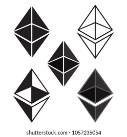 Ethereum cripto currency chrystal icon. Blockchain platform logo. Sign Ethereum classic currencies. Symbol of smart technologies. Decentralized computer networks