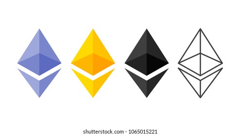 Ethereum cripto currency chrystal icon set. Blockchain platform. Symbol of smart technologies. Decentralized computer networks