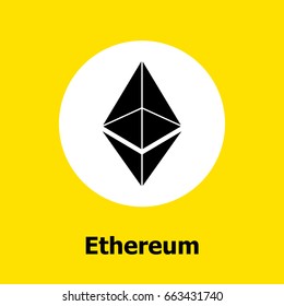 Ethereum Criptocurrency Blockchain Flat Icon A Yellow Background. Vector Ethereum Sign. 