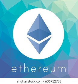 Ethereum crypto currency coin chrystal art icon logo for apps and websites. Ethereum blockchain platform sticker.